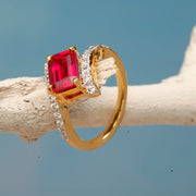 Designer Ruby Ring with American Diamond Twist Band - Gold Polish